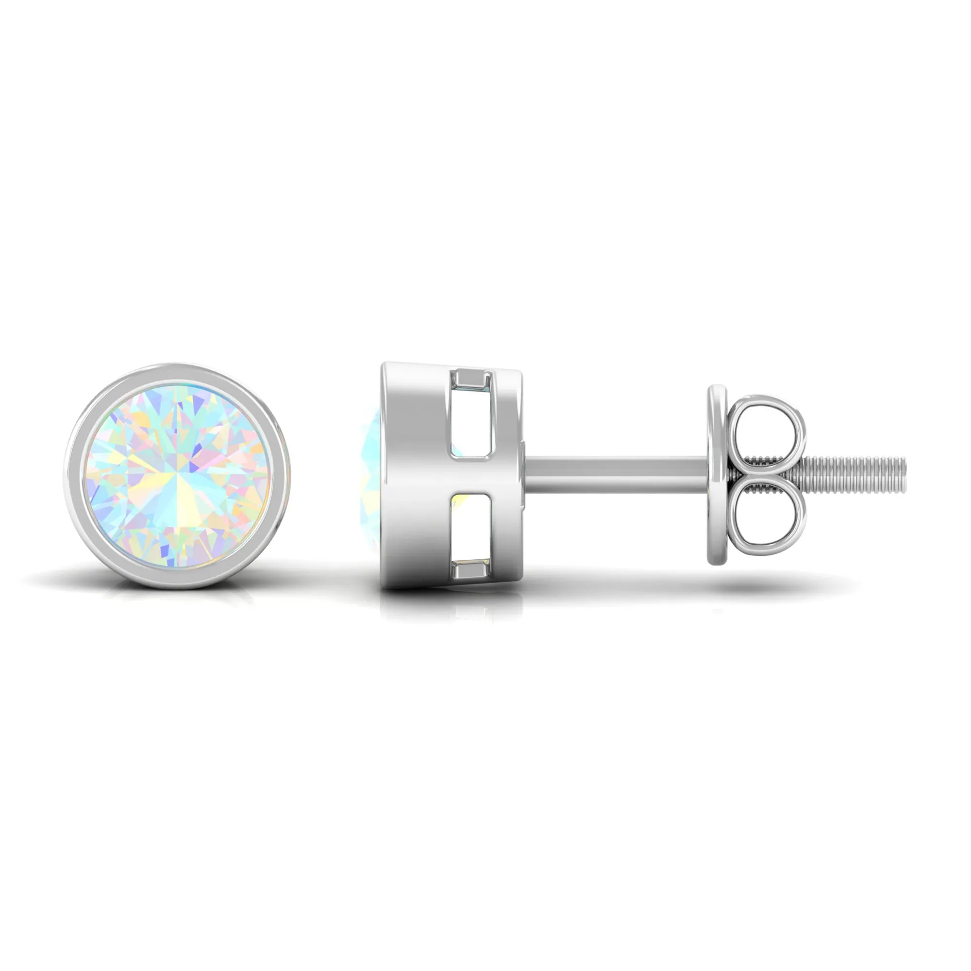 4 MM Round Cut Ethiopian Opal Solitaire Stud Earrings in Bezel Setting