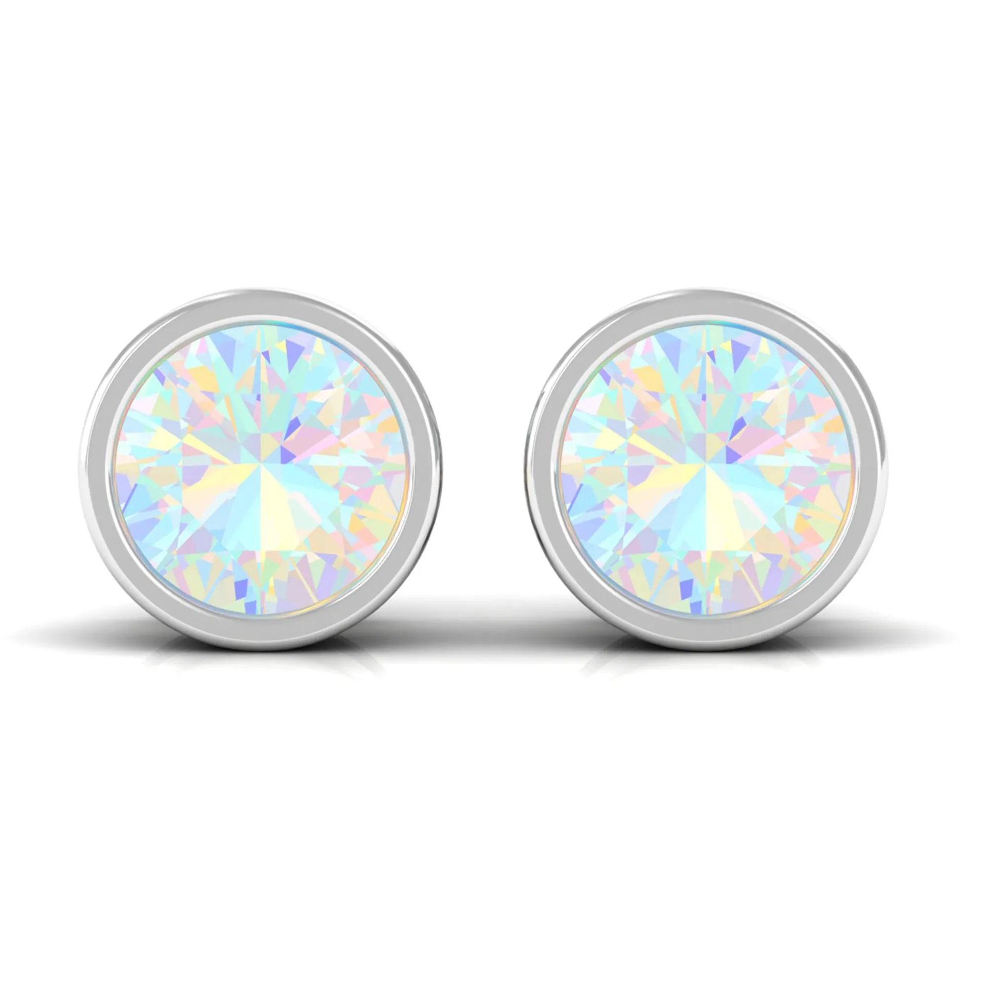 4 MM Round Cut Ethiopian Opal Solitaire Stud Earrings in Bezel Setting