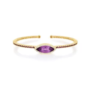 4-Prong Amethyst Tennis Cuff with Amethyst and Diamond Marquise Accent