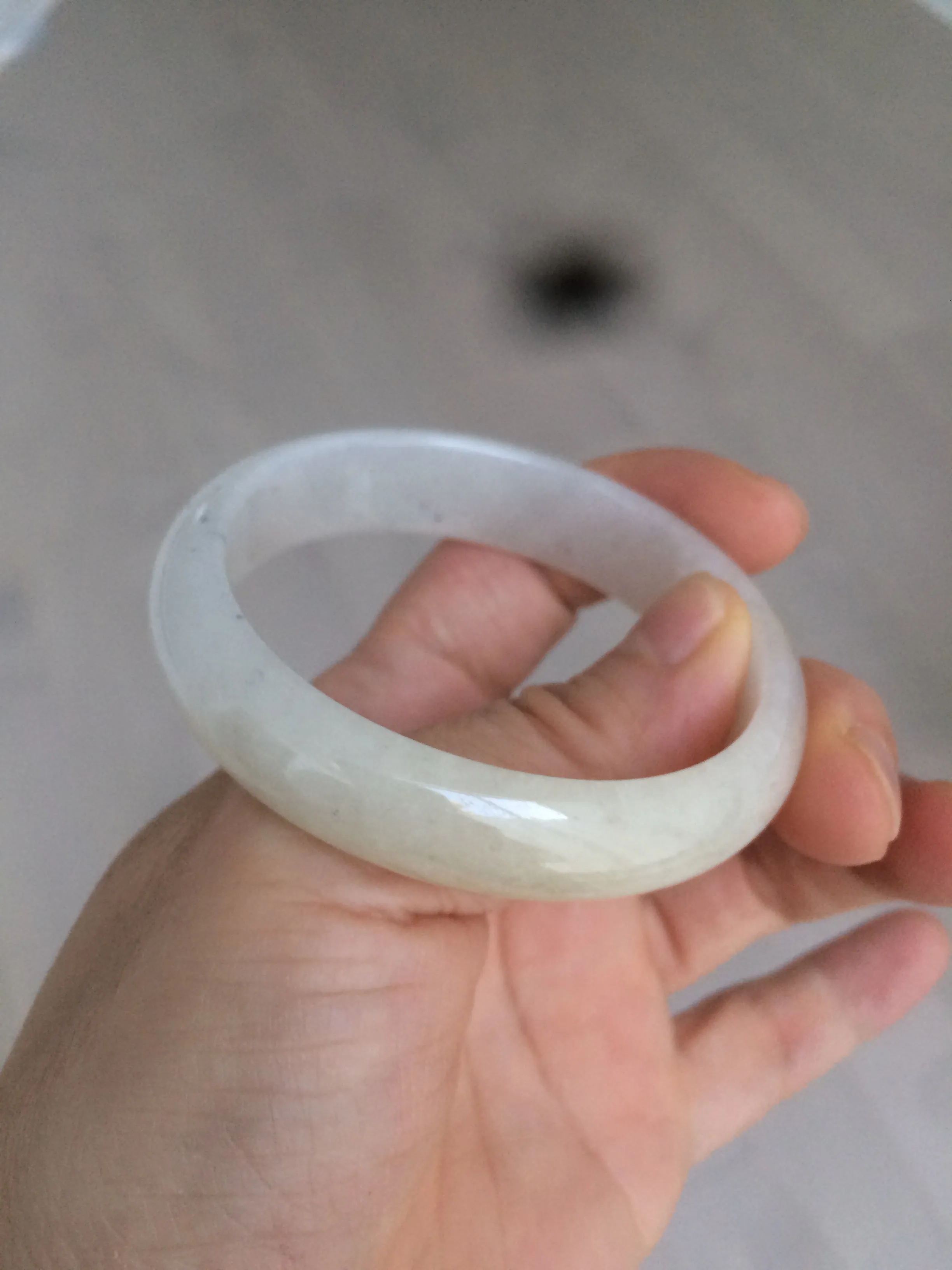 49.5mm Type A 100% Natural icy light yellow/white oval Jadeite Jade bangle AD56-6670