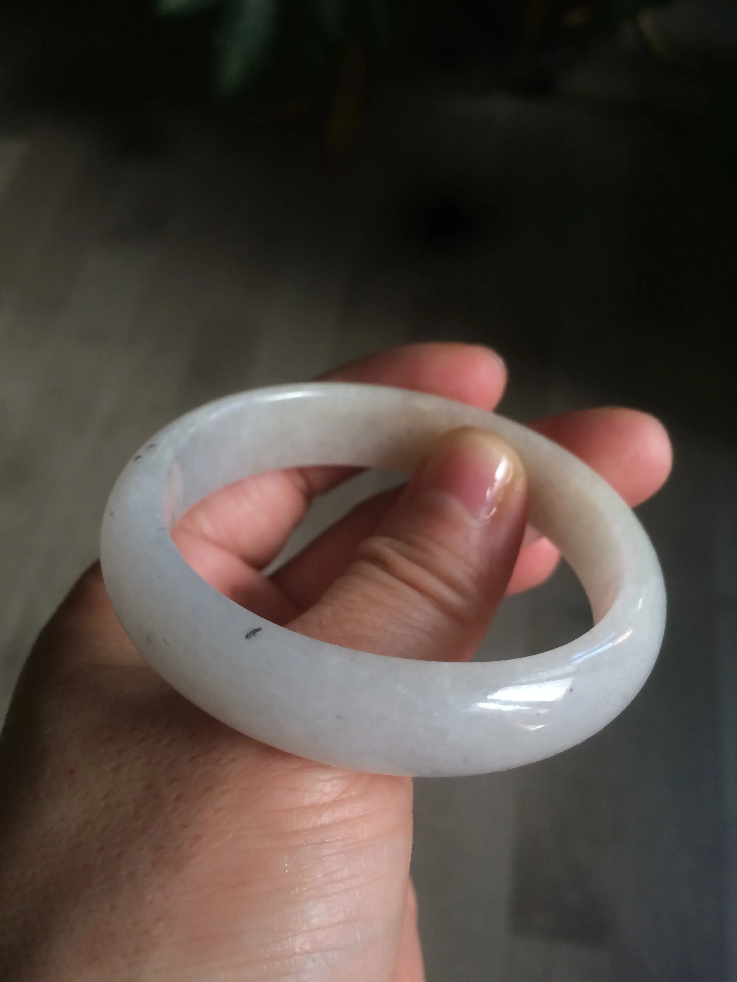 49.5mm Type A 100% Natural icy light yellow/white oval Jadeite Jade bangle AD56-6670
