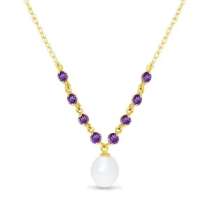 5 Carat 14K Solid Yellow Gold Necklace Natural Amethyst Pearl