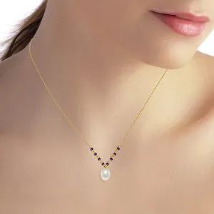 5 Carat 14K Solid Yellow Gold Necklace Natural Amethyst Pearl