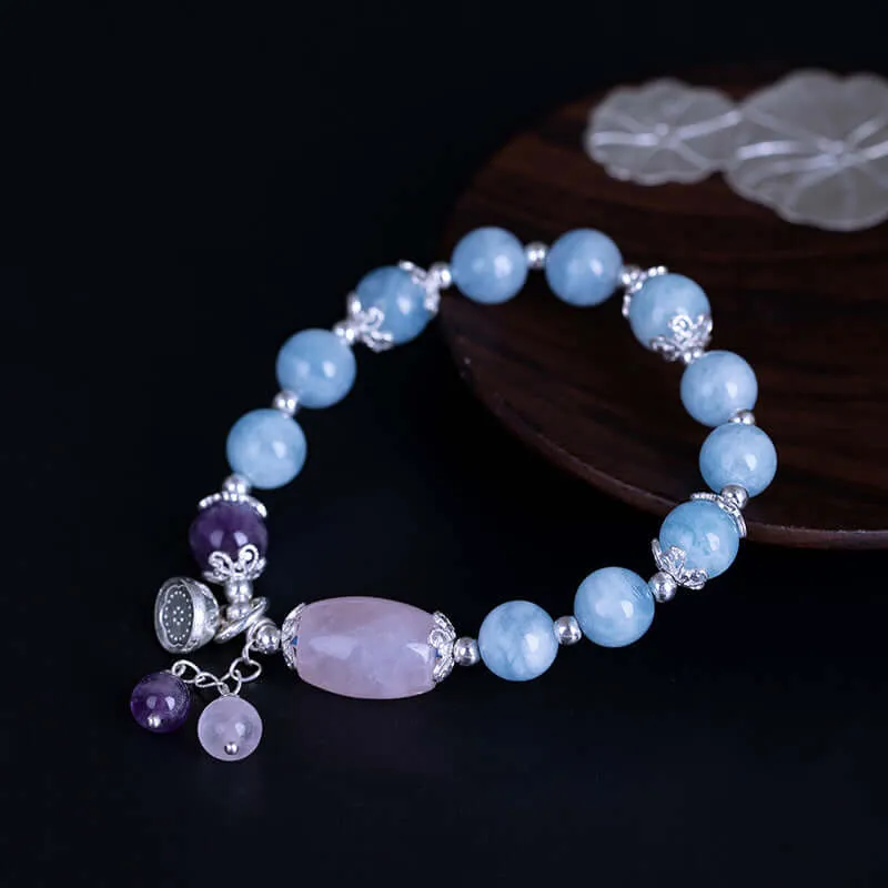 925 Silver Handmade Aquamarine Amethyst Bracelet