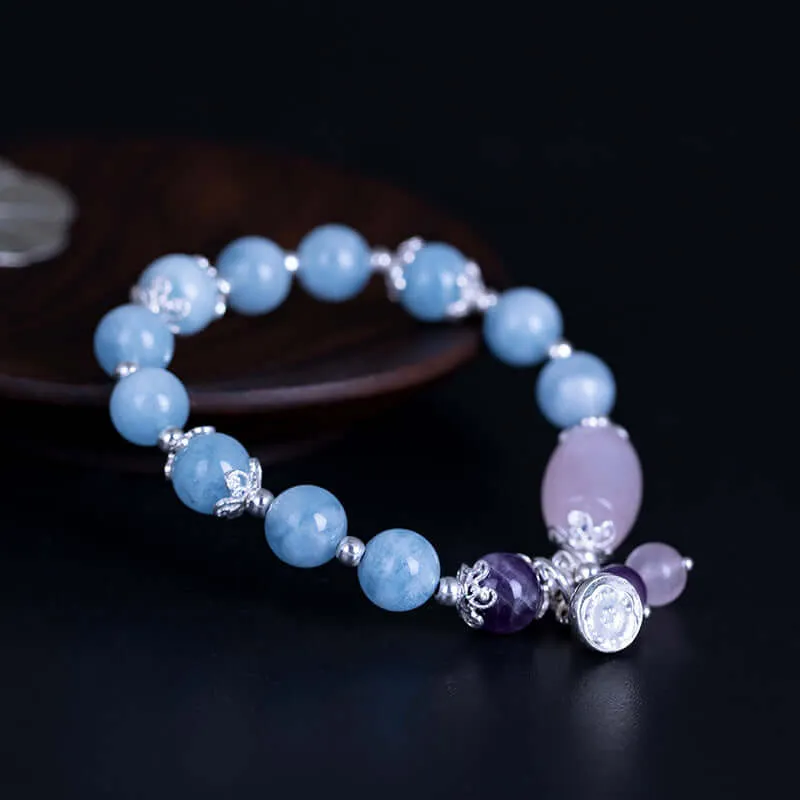 925 Silver Handmade Aquamarine Amethyst Bracelet