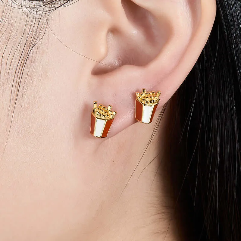925 Silver Red And Yellow Potato Chip Stud Earrings