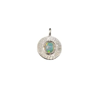 925 Silver Round Hammered Ethiopian Opal Charm Pendant