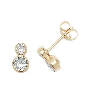 9ct Yellow Gold Double Zirconia Stud Earrings ES625