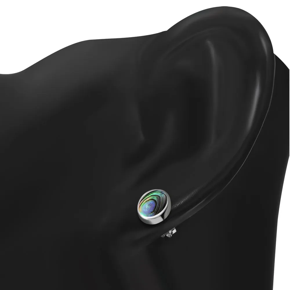 Abalone Shell Oval Stud Silver Earrings