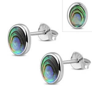 Abalone Shell Oval Stud Silver Earrings
