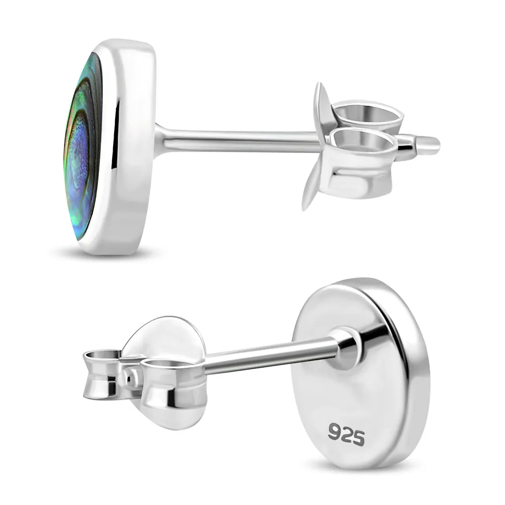 Abalone Shell Oval Stud Silver Earrings
