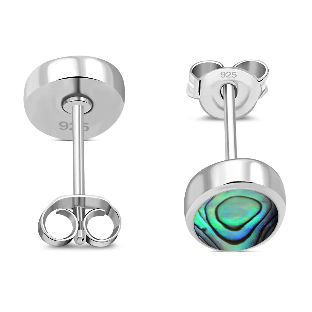 Abalone Shell Oval Stud Silver Earrings