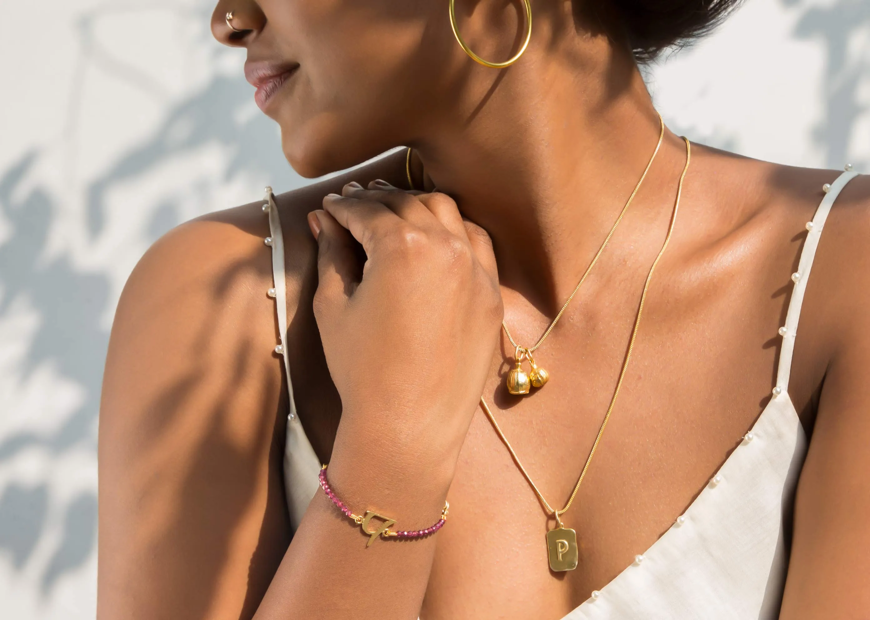 Alphabet P Garnet Bracelet