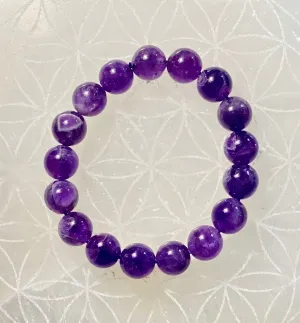 Amethyst 6 or 8mm bead Bracelet, Intuition   Protection
