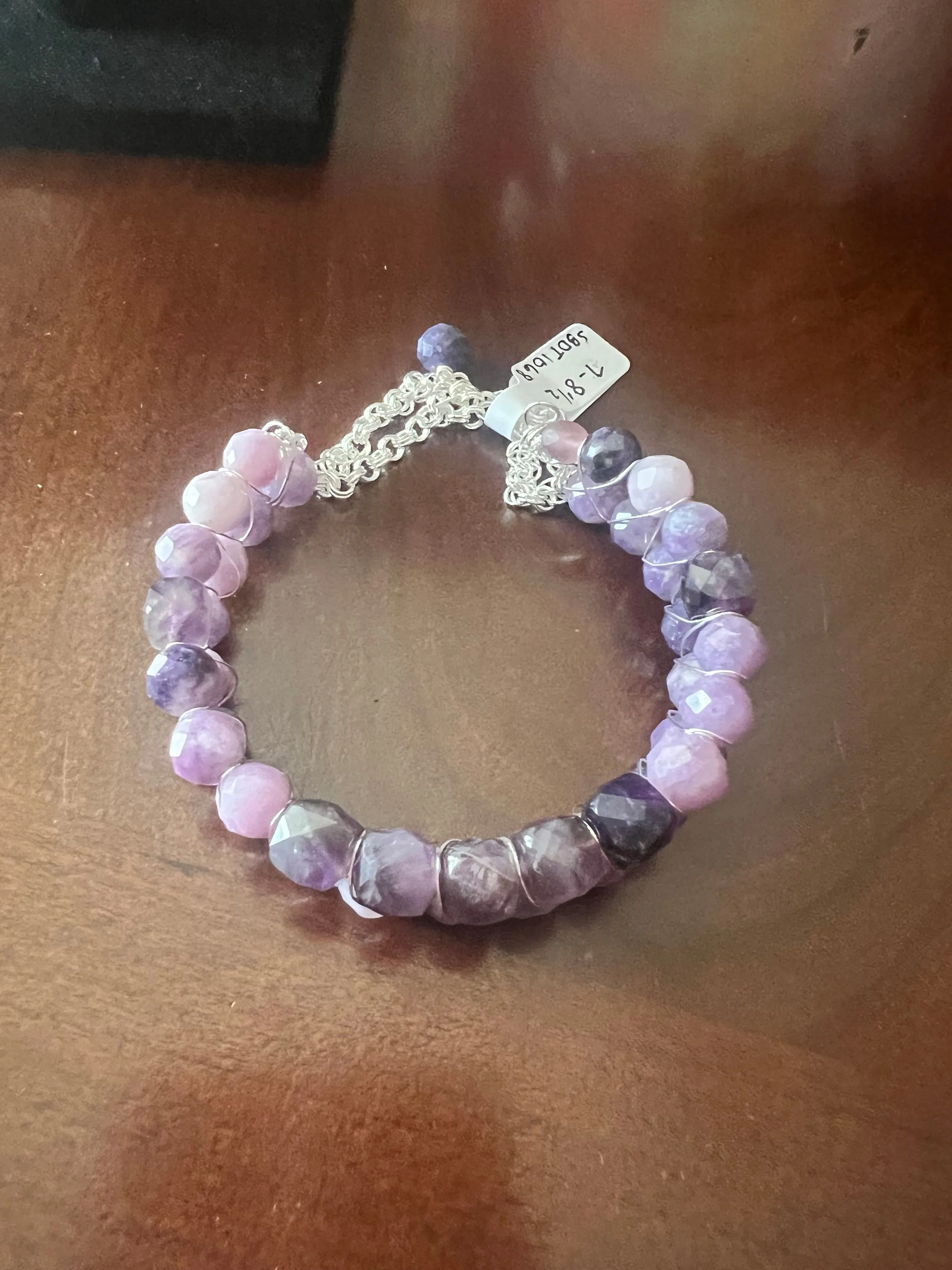 Amethyst & Lepidolite Double-layered Bangle with Silver chain
