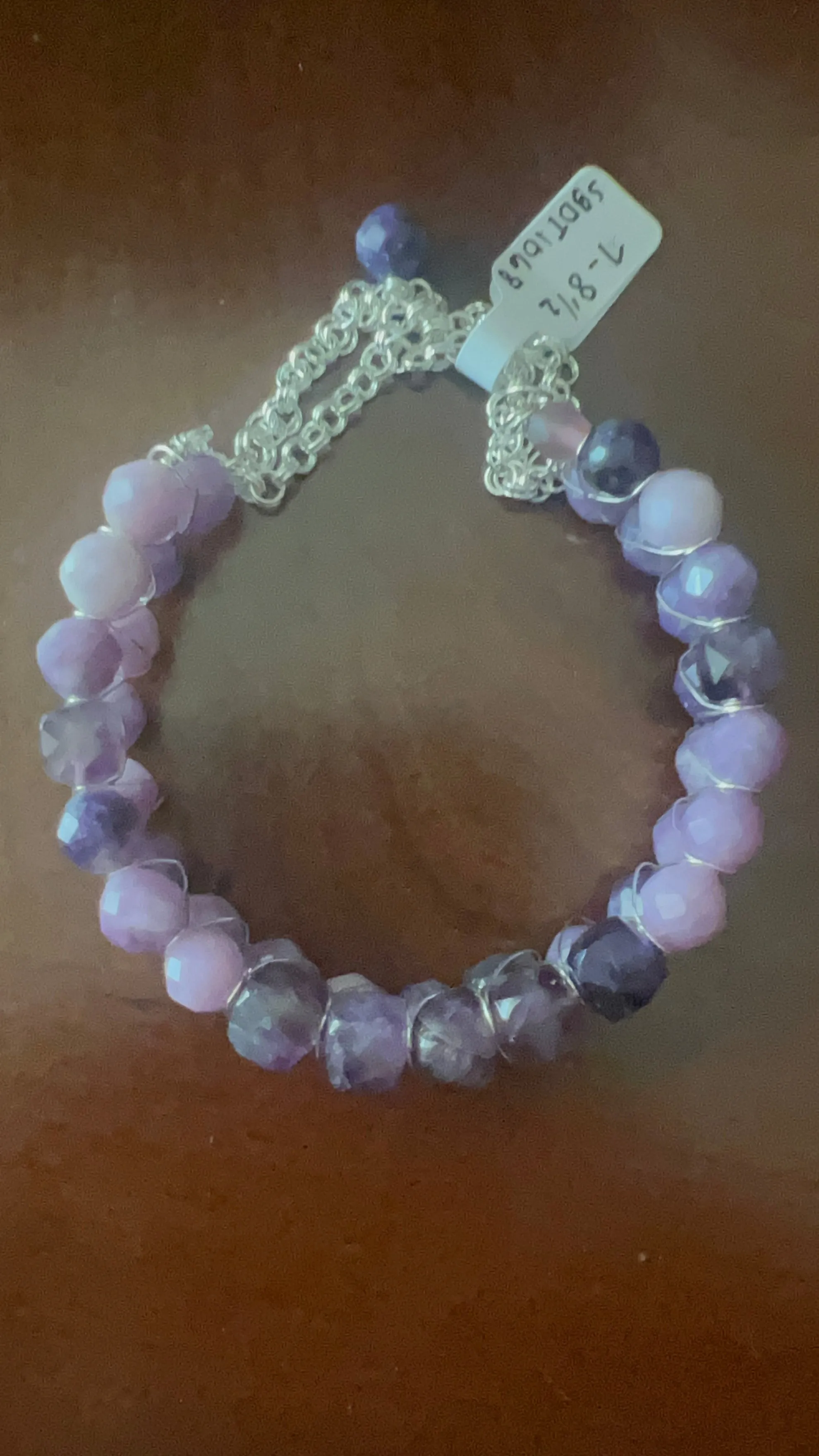 Amethyst & Lepidolite Double-layered Bangle with Silver chain