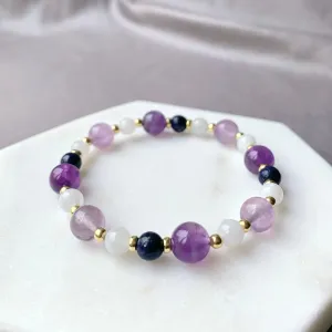 Amethyst & Moonstone Gold Beaded Bracelet