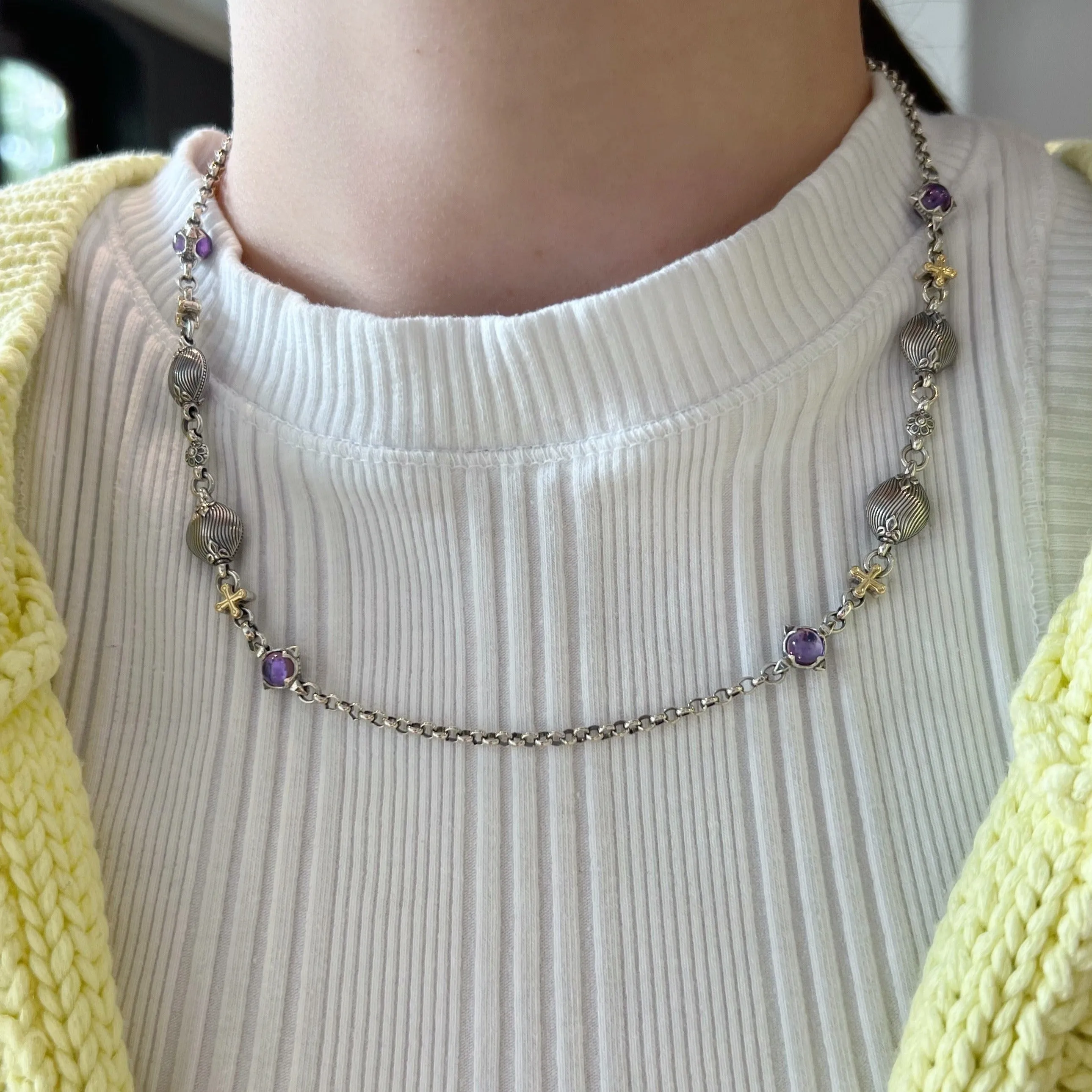 Amethyst and Gold Cross Necklace