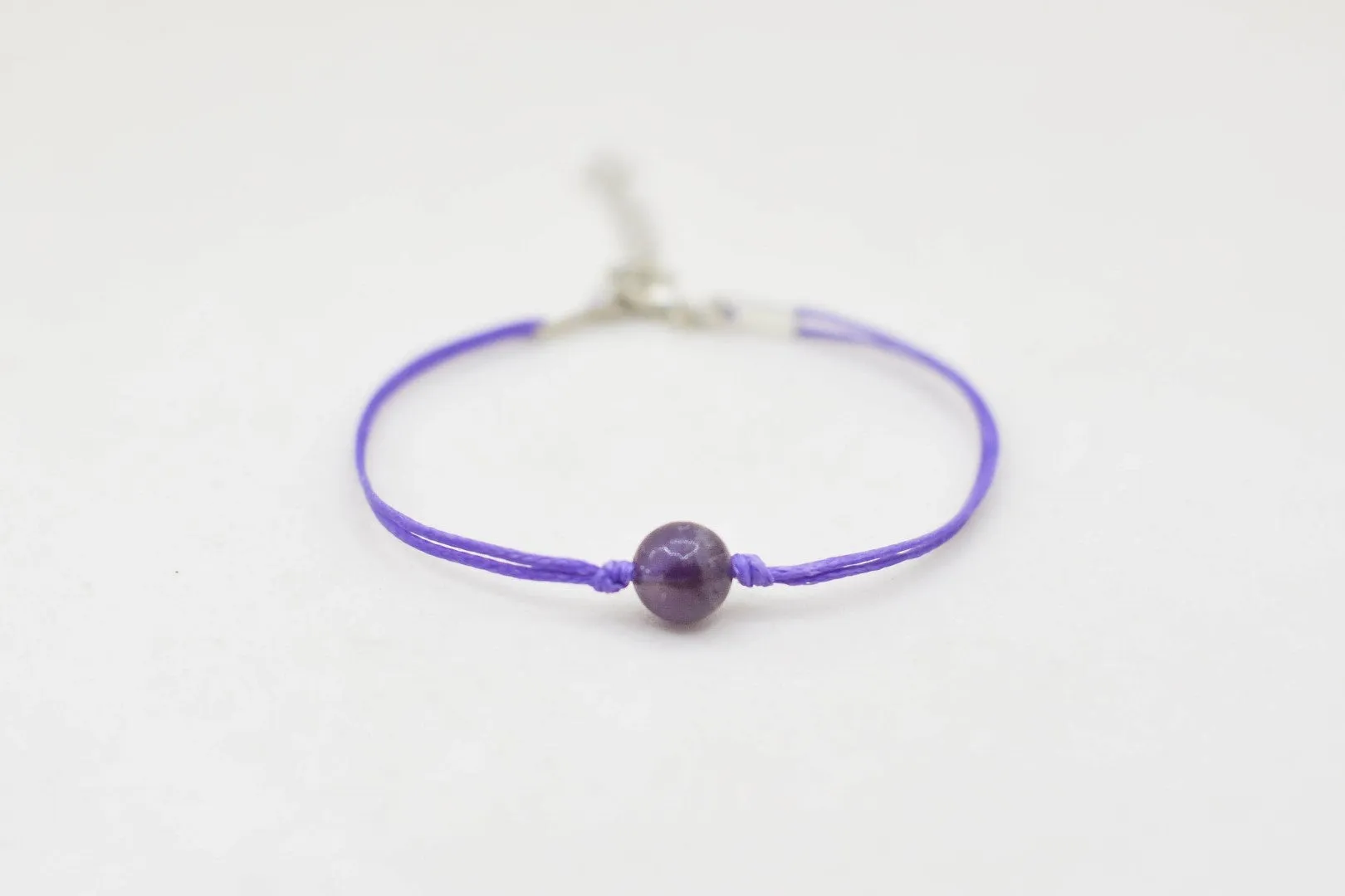 Amethyst bracelet for women, February birthstone, purple cord, adjustable