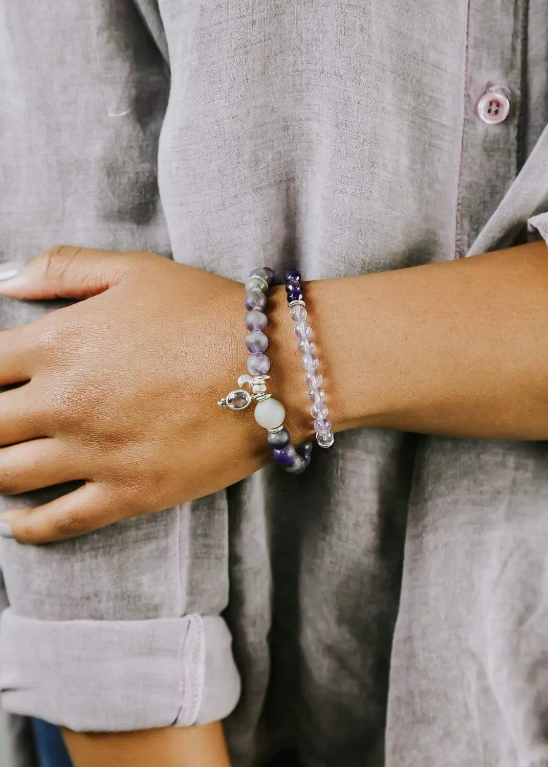 Amethyst Chakra Charm Double Wrap Bracelet