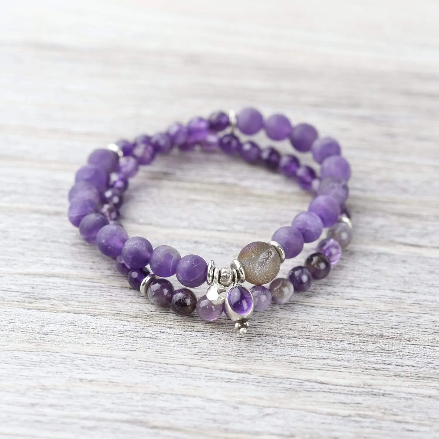 Amethyst Chakra Charm Double Wrap Bracelet