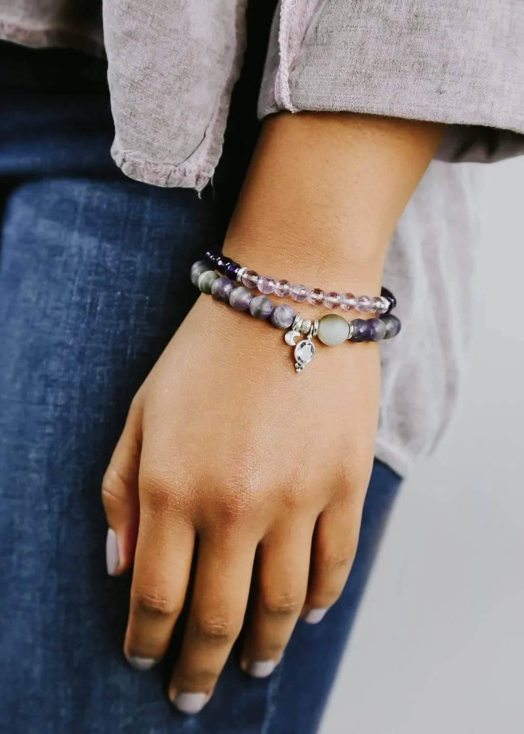 Amethyst Chakra Charm Double Wrap Bracelet