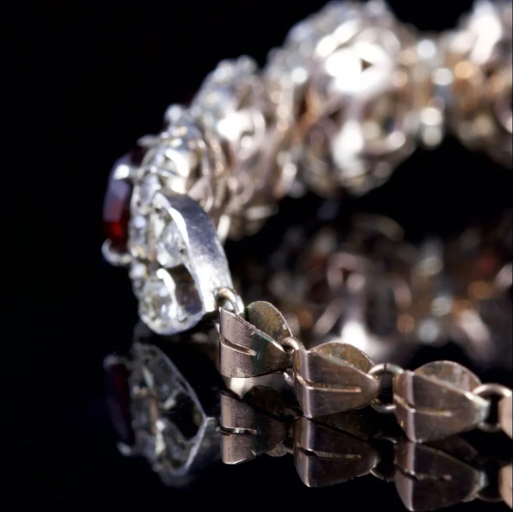 Antique Art Deco Garnet White Sapphire Bracelet Gold Circa 1930