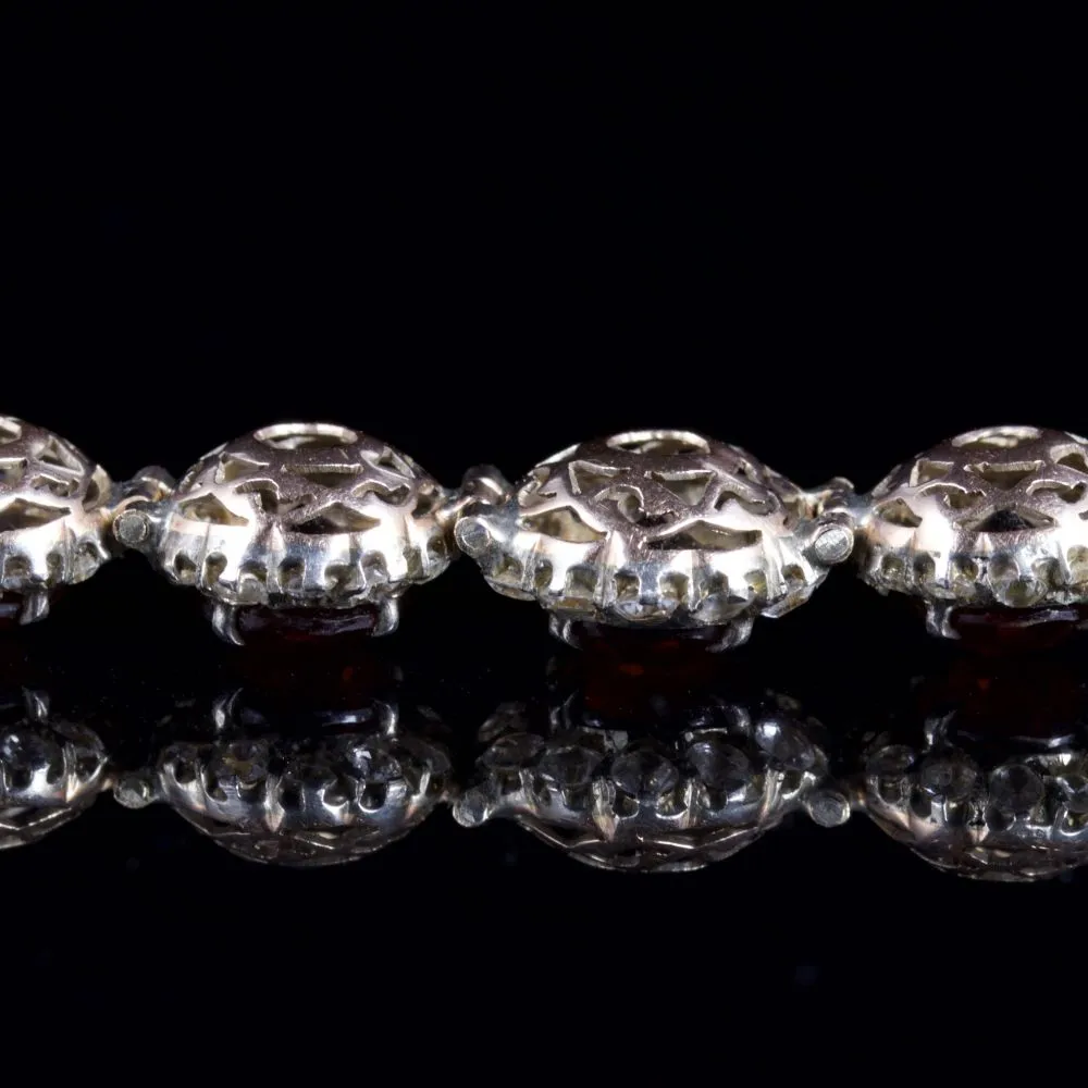 Antique Art Deco Garnet White Sapphire Bracelet Gold Circa 1930
