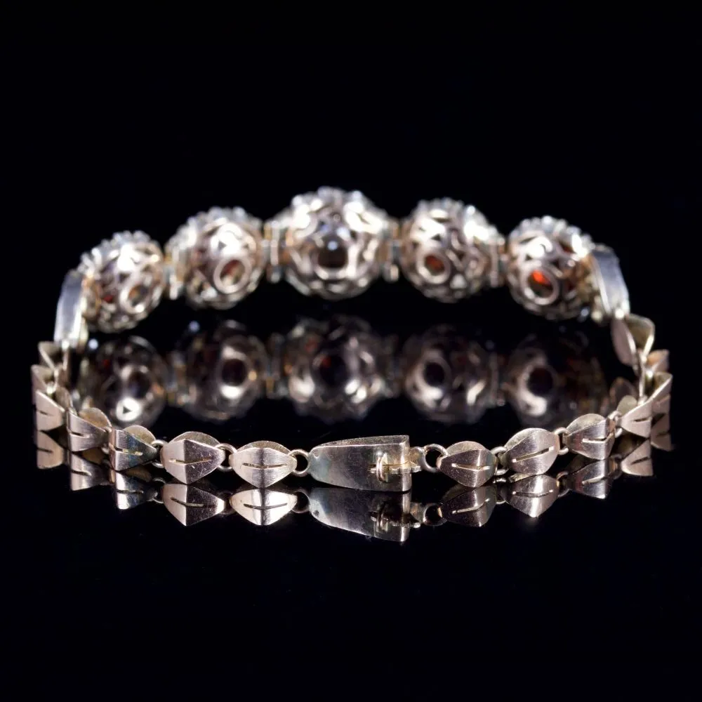 Antique Art Deco Garnet White Sapphire Bracelet Gold Circa 1930