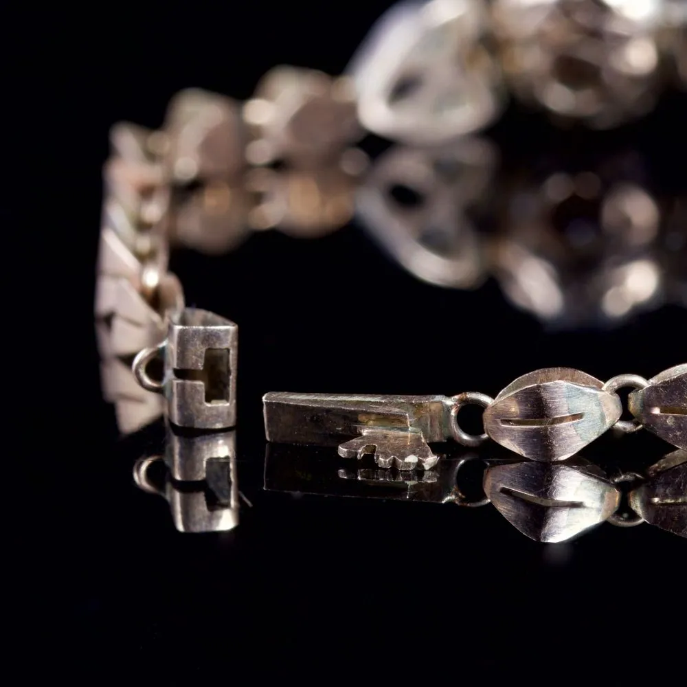 Antique Art Deco Garnet White Sapphire Bracelet Gold Circa 1930
