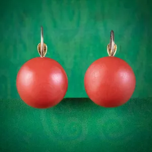 Antique Victorian Coral Earrings 18ct Gold Circa 1880