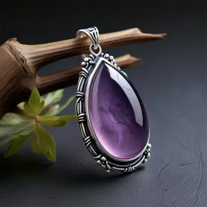Aphrodite Real Big Vintage Amethyst Crystal Pendant in Silver