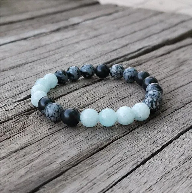Aquamarine & Obsidian Bracelet