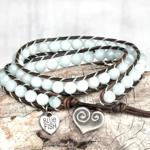 Aquamarine Beaded Double Wrap Bracelet