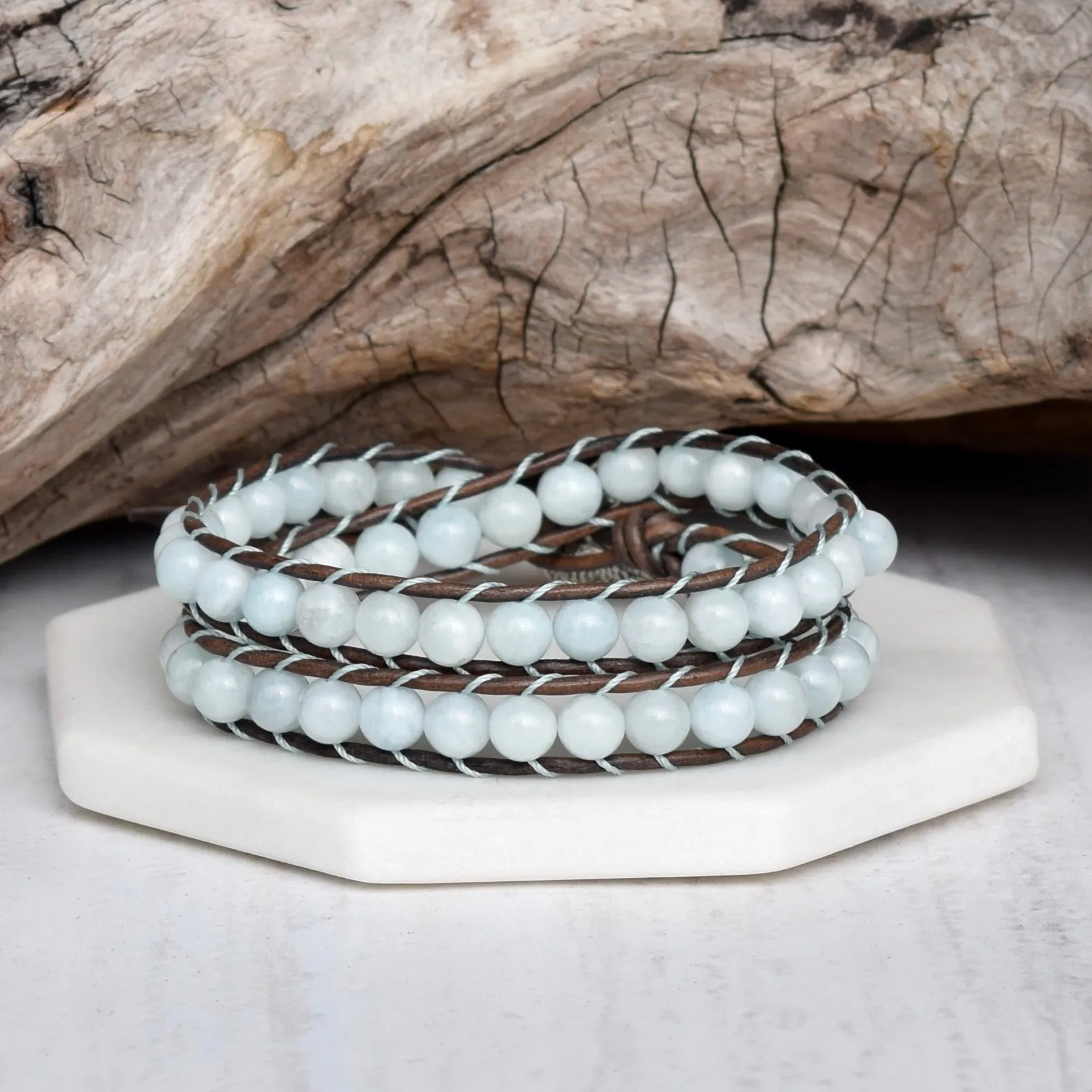 Aquamarine Beaded Double Wrap Bracelet