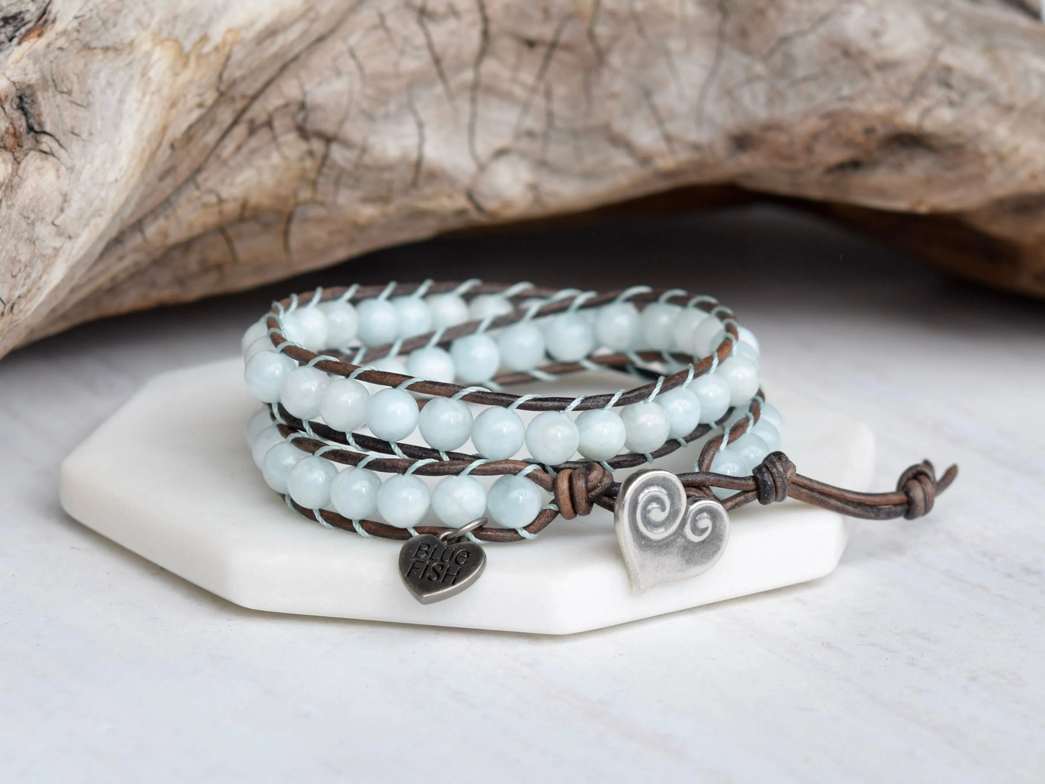 Aquamarine Beaded Double Wrap Bracelet