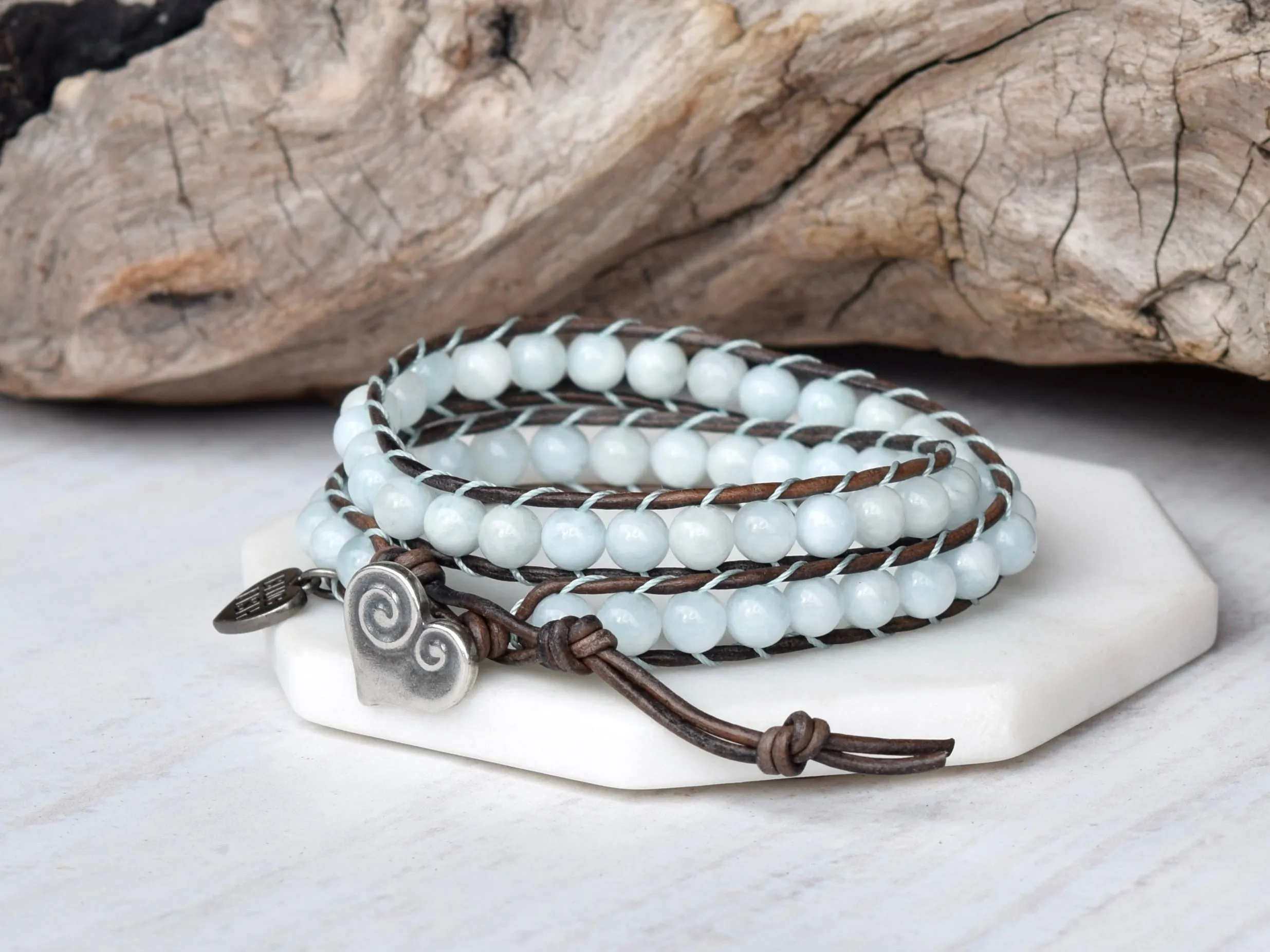 Aquamarine Beaded Double Wrap Bracelet