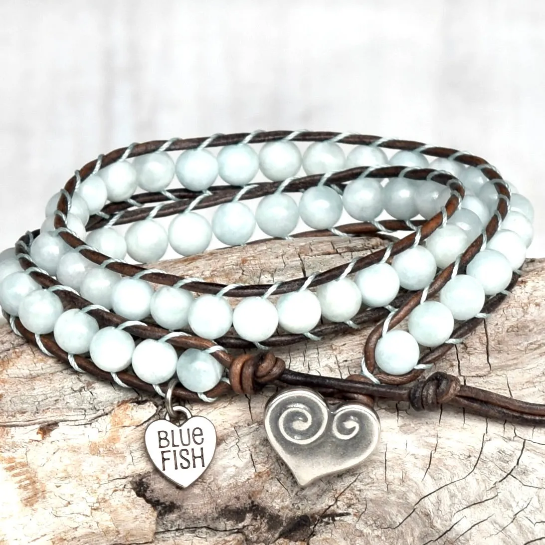 Aquamarine Beaded Double Wrap Bracelet