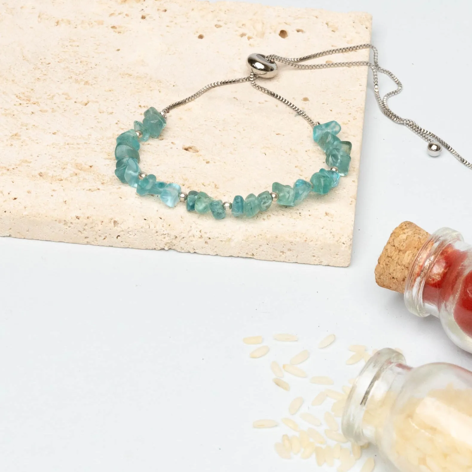 Aquamarine Chips With Silver Chain