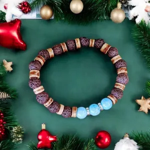 Aquamarine Gemstone Lava Bead Stretch bracelet-MARCH Birthstone