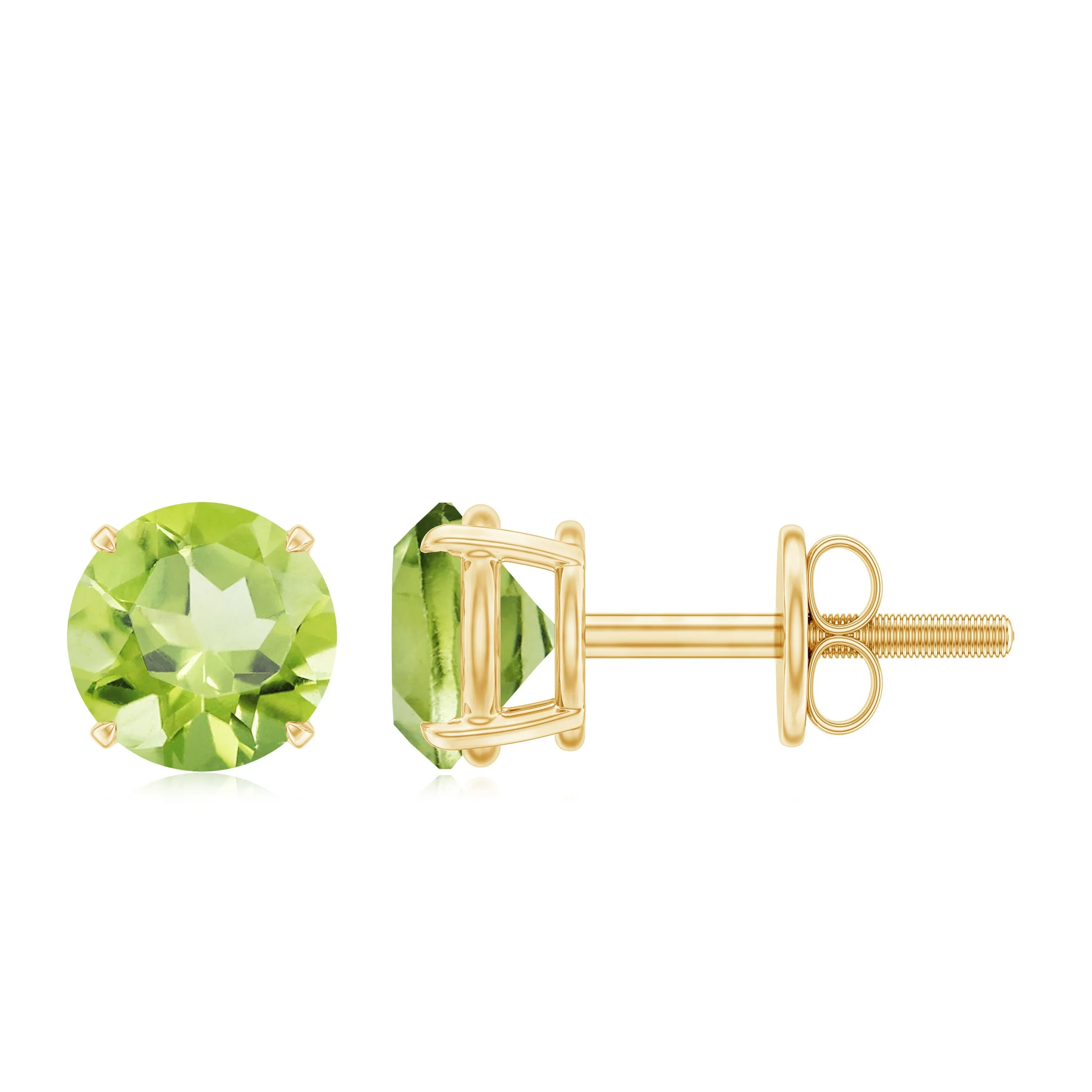 August Birthstone 1/2 CT Round Cut Peridot Solitaire Stud Earrings for Women