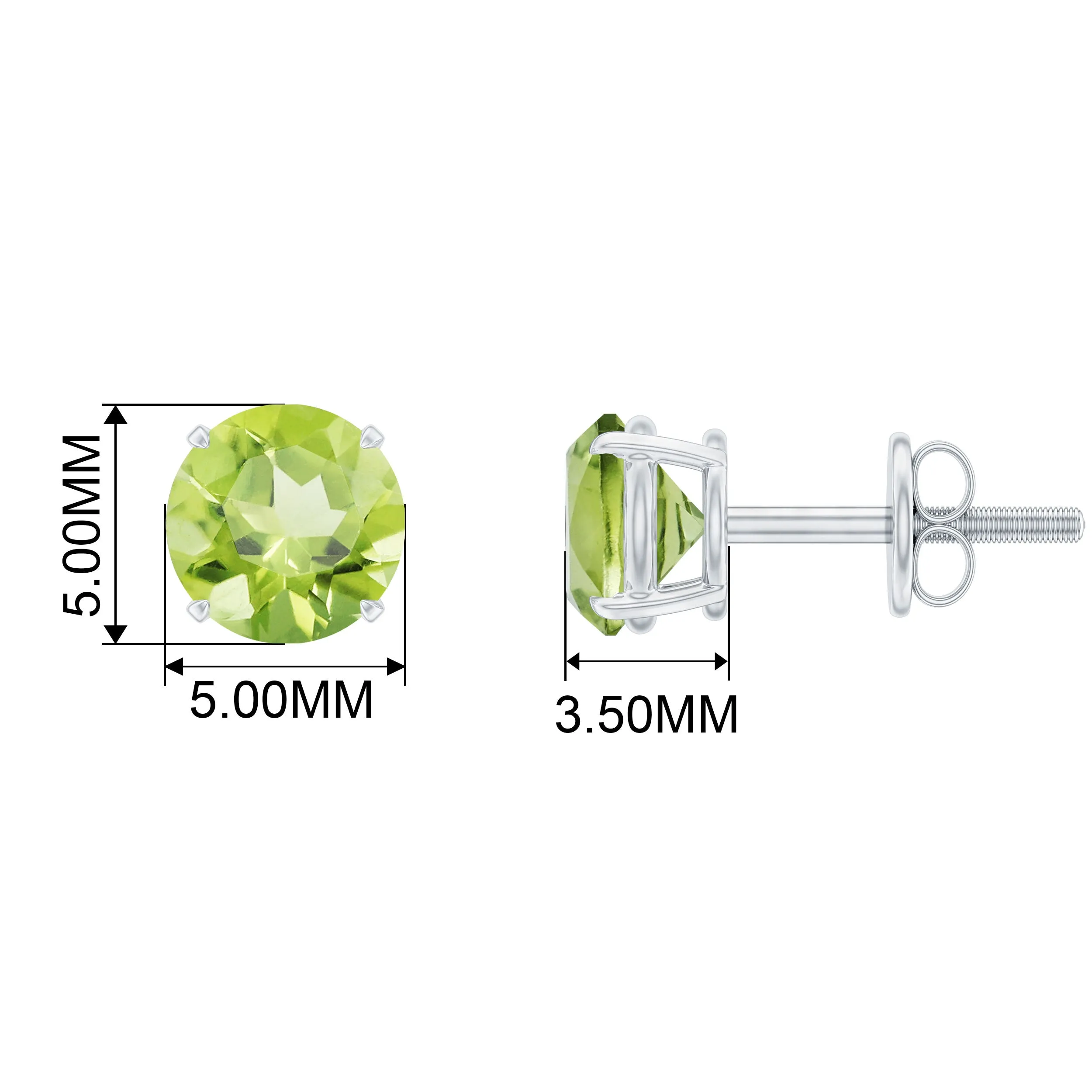 August Birthstone 1/2 CT Round Cut Peridot Solitaire Stud Earrings for Women