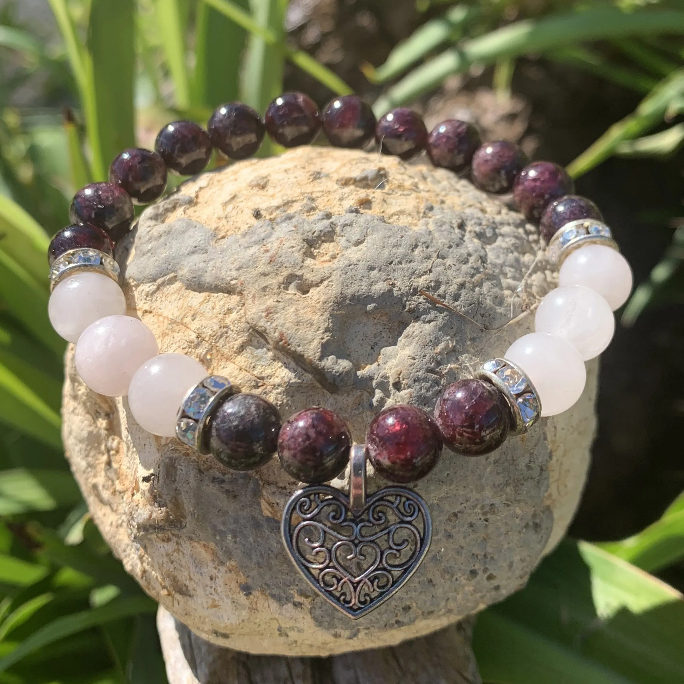 Authentic garnet bracelet with 14K gold heart