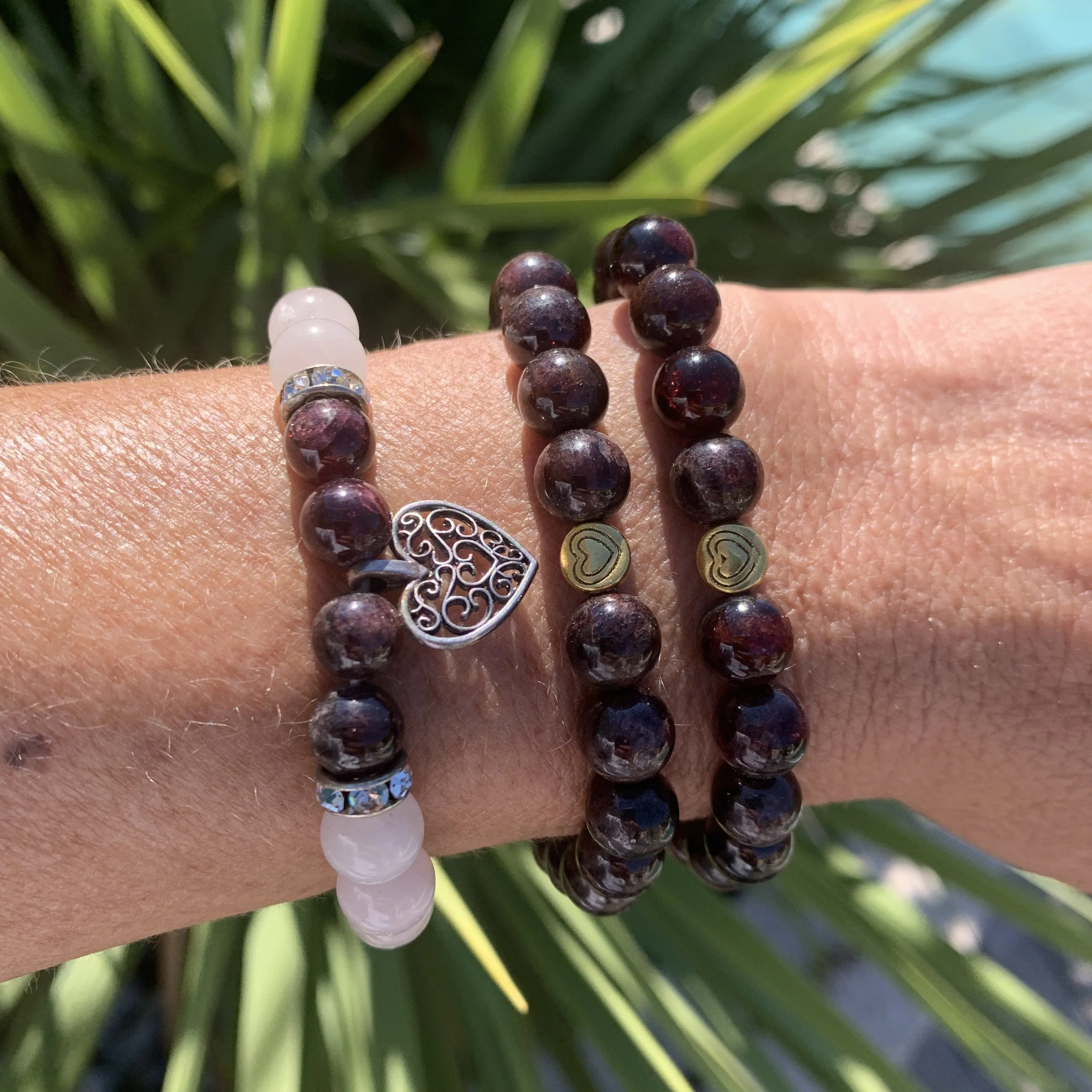 Authentic garnet bracelet with 14K gold heart