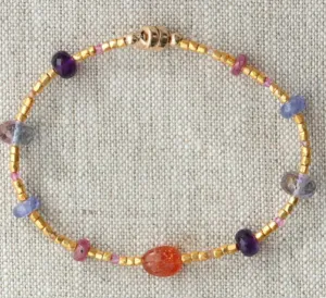 AVF Gold Glass, Sunstone, Tanzanite, Sapphire, Topaz & Amethyst Bracelet