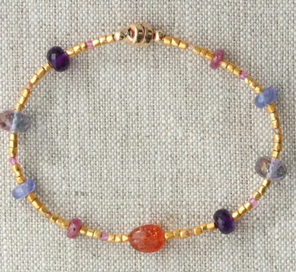 AVF Gold Glass, Sunstone, Tanzanite, Sapphire, Topaz & Amethyst Bracelet