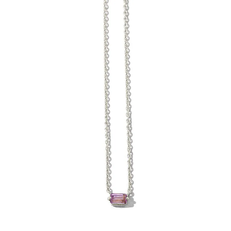 Baguette Mini Necklace, Amethyst, Silver