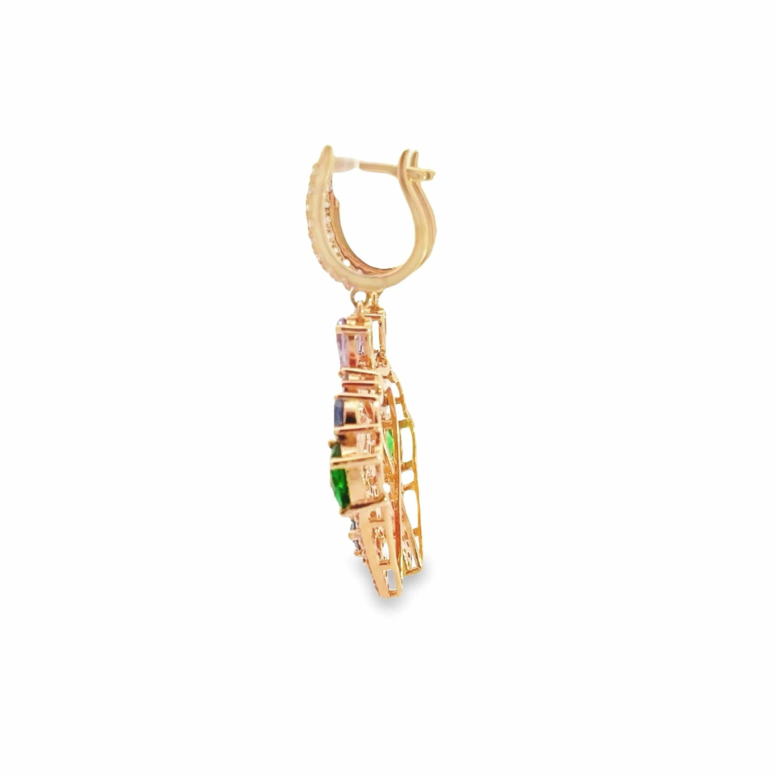 Baikalla 18K Rose Gold Sapphire and Zircon Heart Dangle Earrings