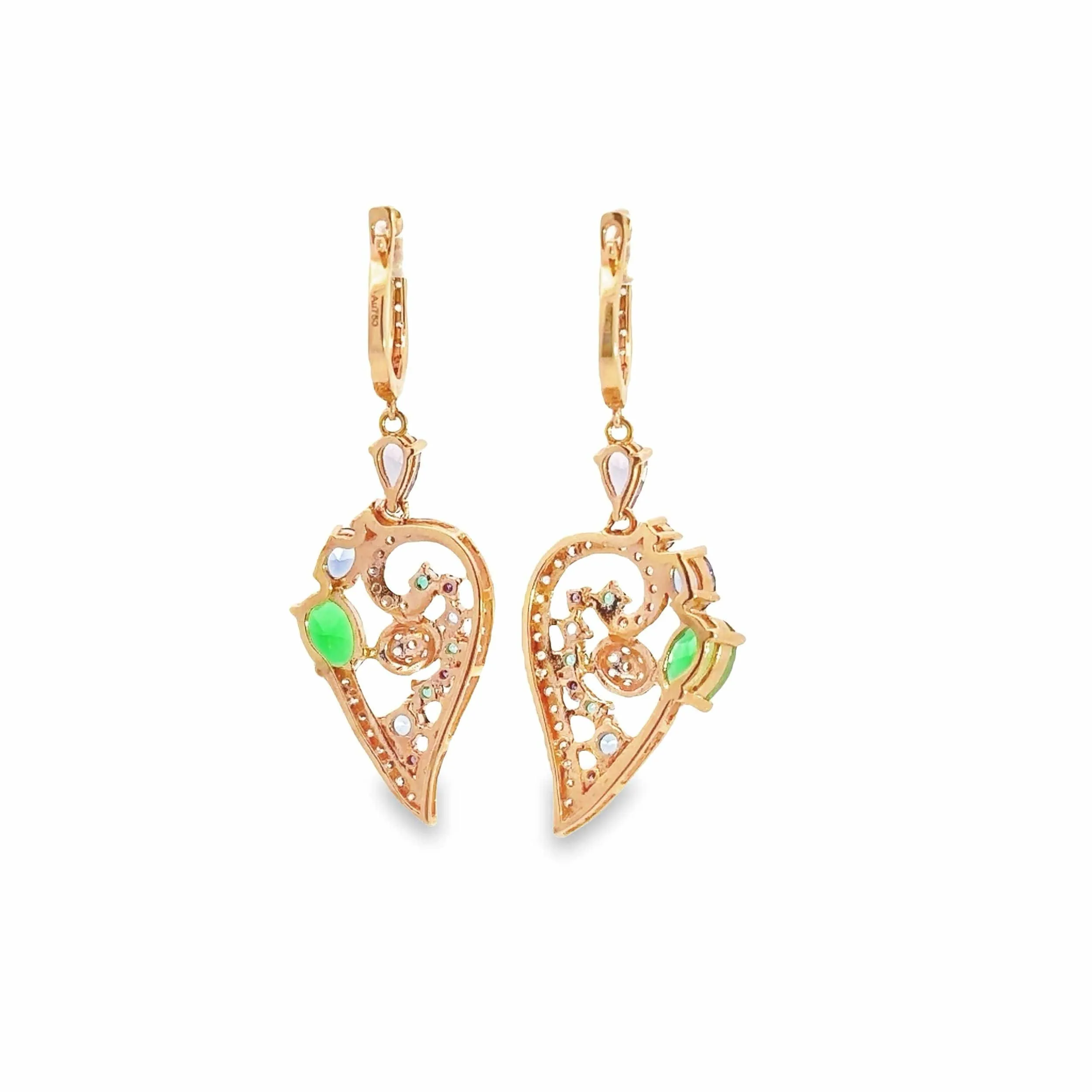 Baikalla 18K Rose Gold Sapphire and Zircon Heart Dangle Earrings