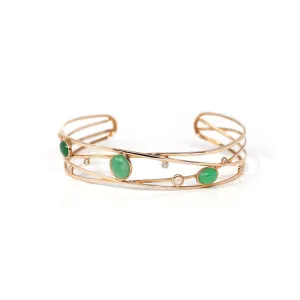 Baikalla Bubble Collection 18k Rose Gold Oval Bracelet Bangle with Jade & Diamonds
